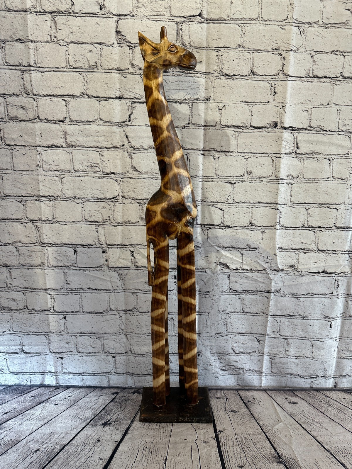 80cm Burnt Pattern Wood Giraffe Tall Statue Wood Modern Hand Carved Painted