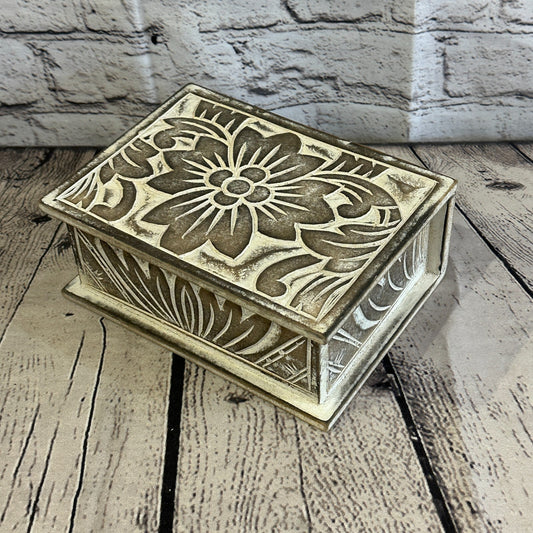 Brown Flower MDF Box Lotus 18cm x 12cm x 7cm Wooden Box Trinket Handmade