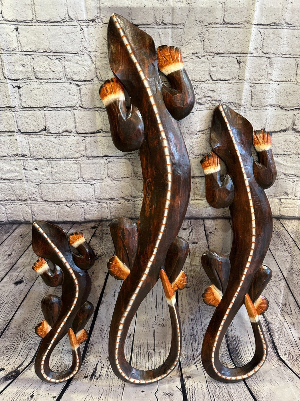 100cm Gecko Lizard Brown Wood Wall Hanging Wooden Ornaments Wood Carving