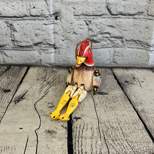 10cm Chicken Sitting Animal, Wooden Shelf Ornament Handmade and Fairtrade