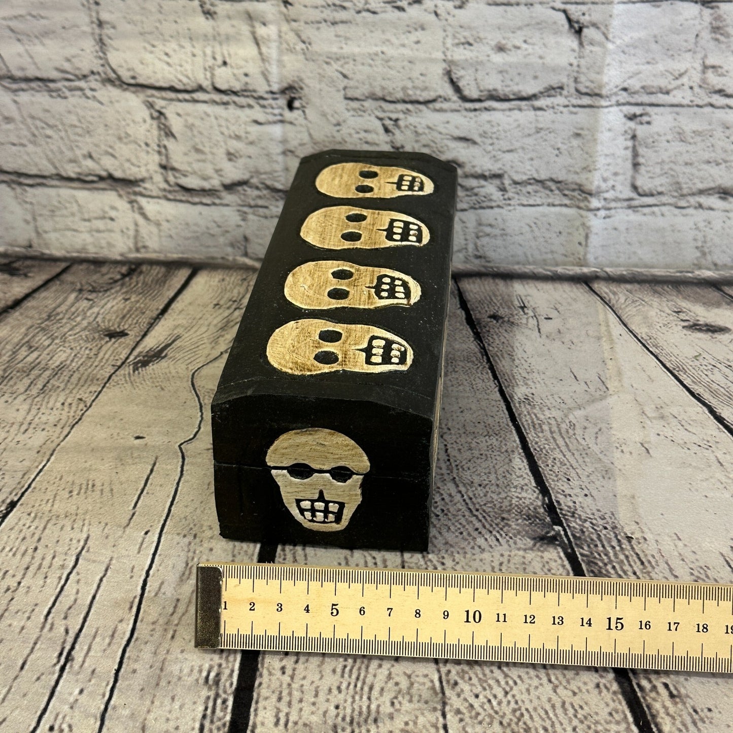 20cm x 8cm x 8cm Trunk Wooden Gothic Skeleton Skull Coffin Jewellery Box