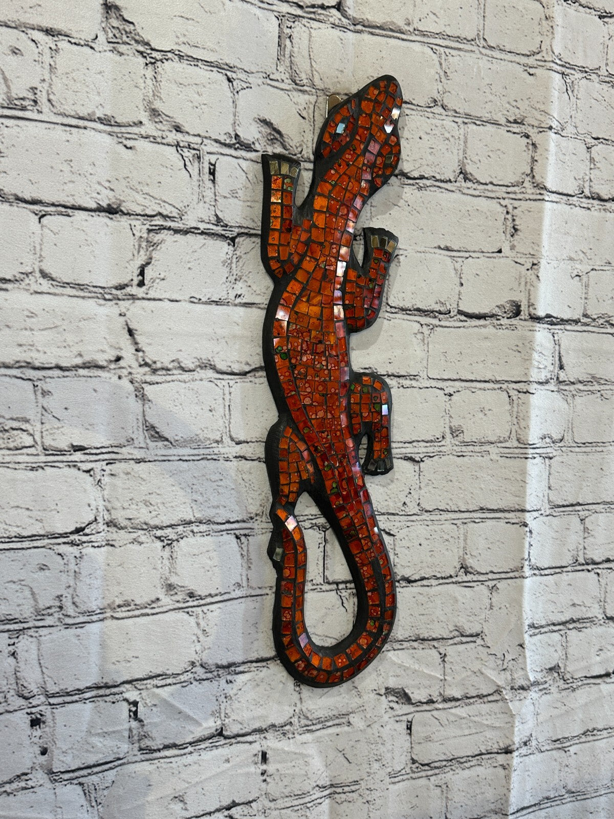 50cm Gecko Burnt Orange Mosaic Wall Hanging Wooden Ornaments Wood Carving
