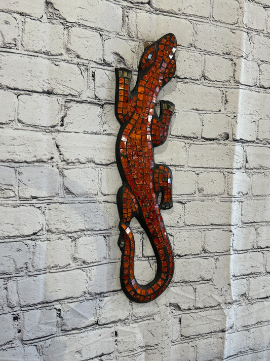50cm Gecko Burnt Orange Mosaic Wall Hanging Wooden Ornaments Wood Carving