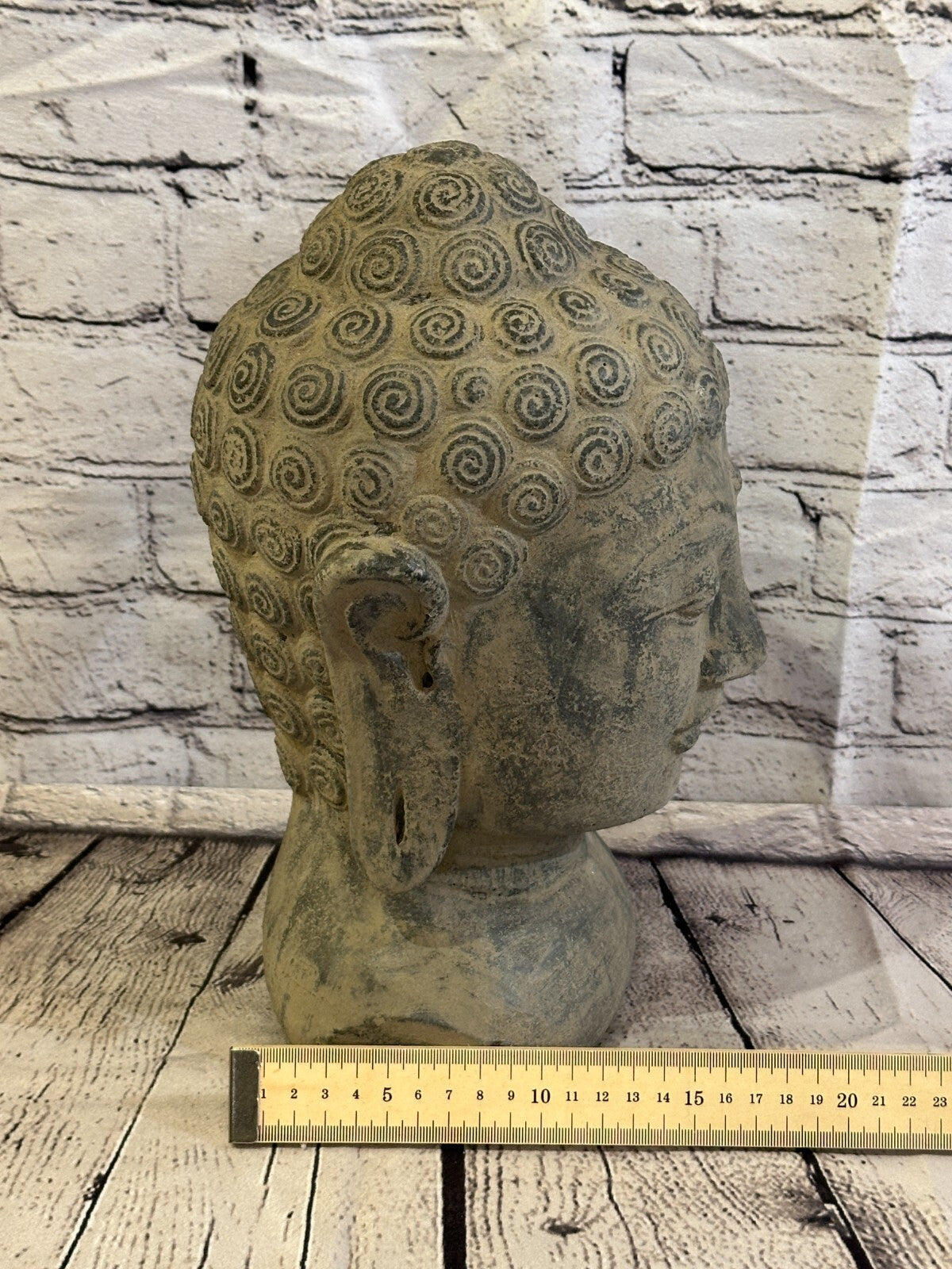 Thai Buddha Head Stone Garden 30cm x 18cm Ornament Outdoor Indoor Statue Hindu