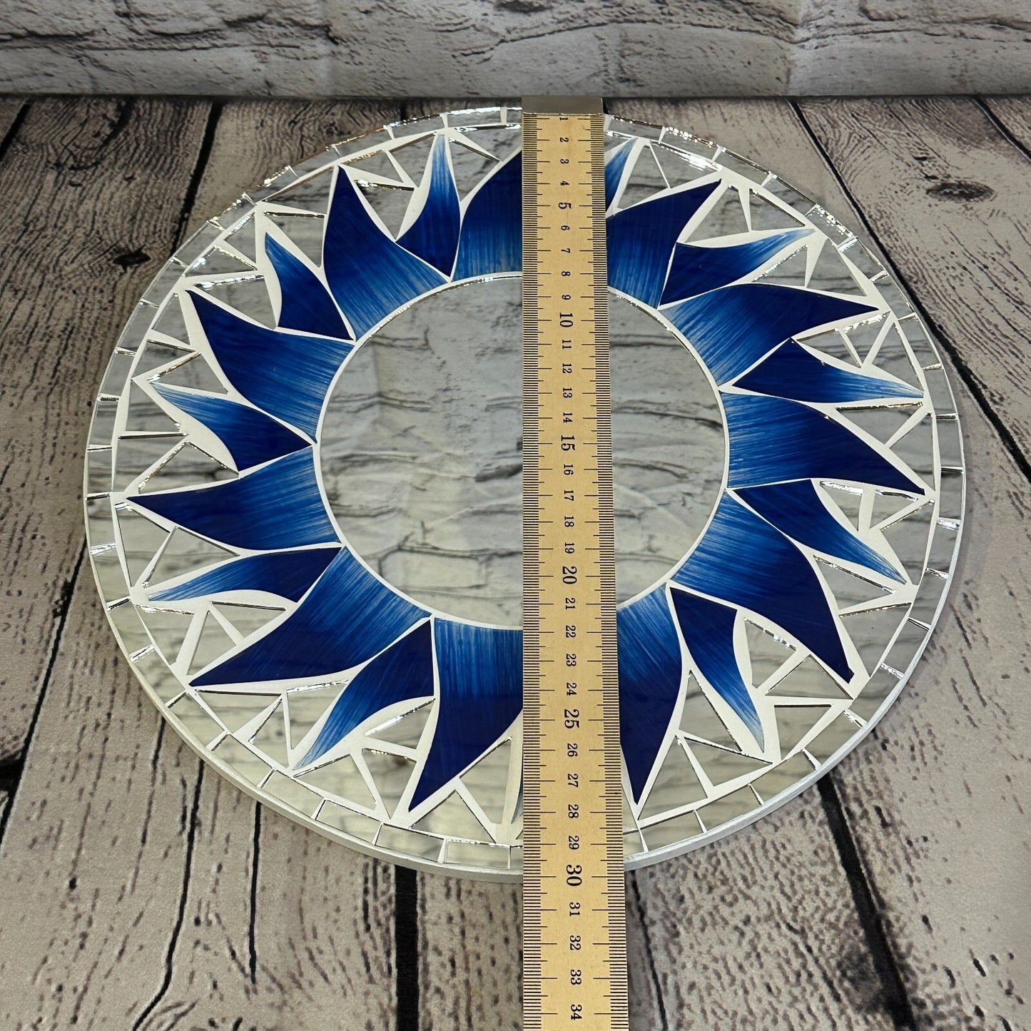 Dark Blue Flame Sun Mosaic Tile Wall Mirror 30cm x 30cm 12 Inches Handmade New
