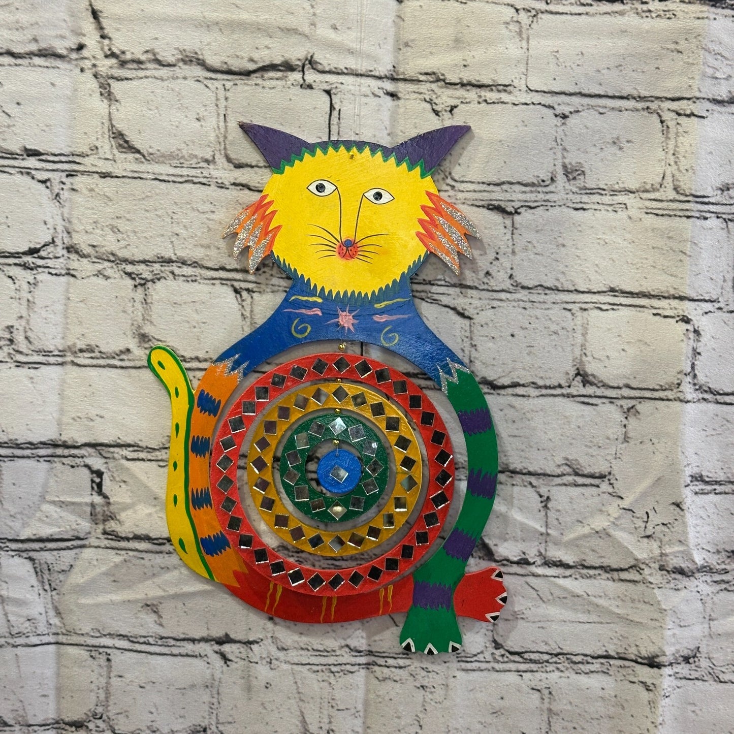 35cm Colourful Cat Hanging With Mirrors Window Suncatcher Indoor Mobile