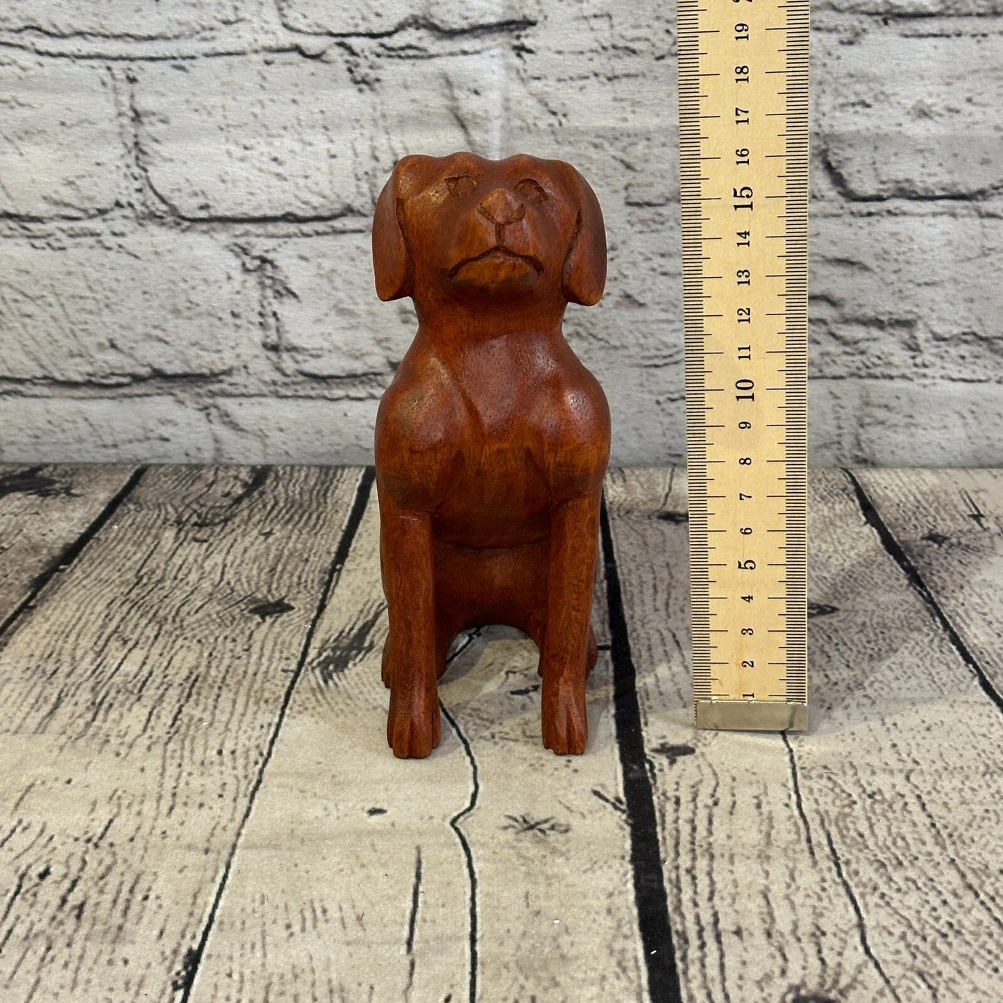 Sitting Dog 16cm Tall Labrador Wooden Shabby Dog Statue Ornament Fair Trade