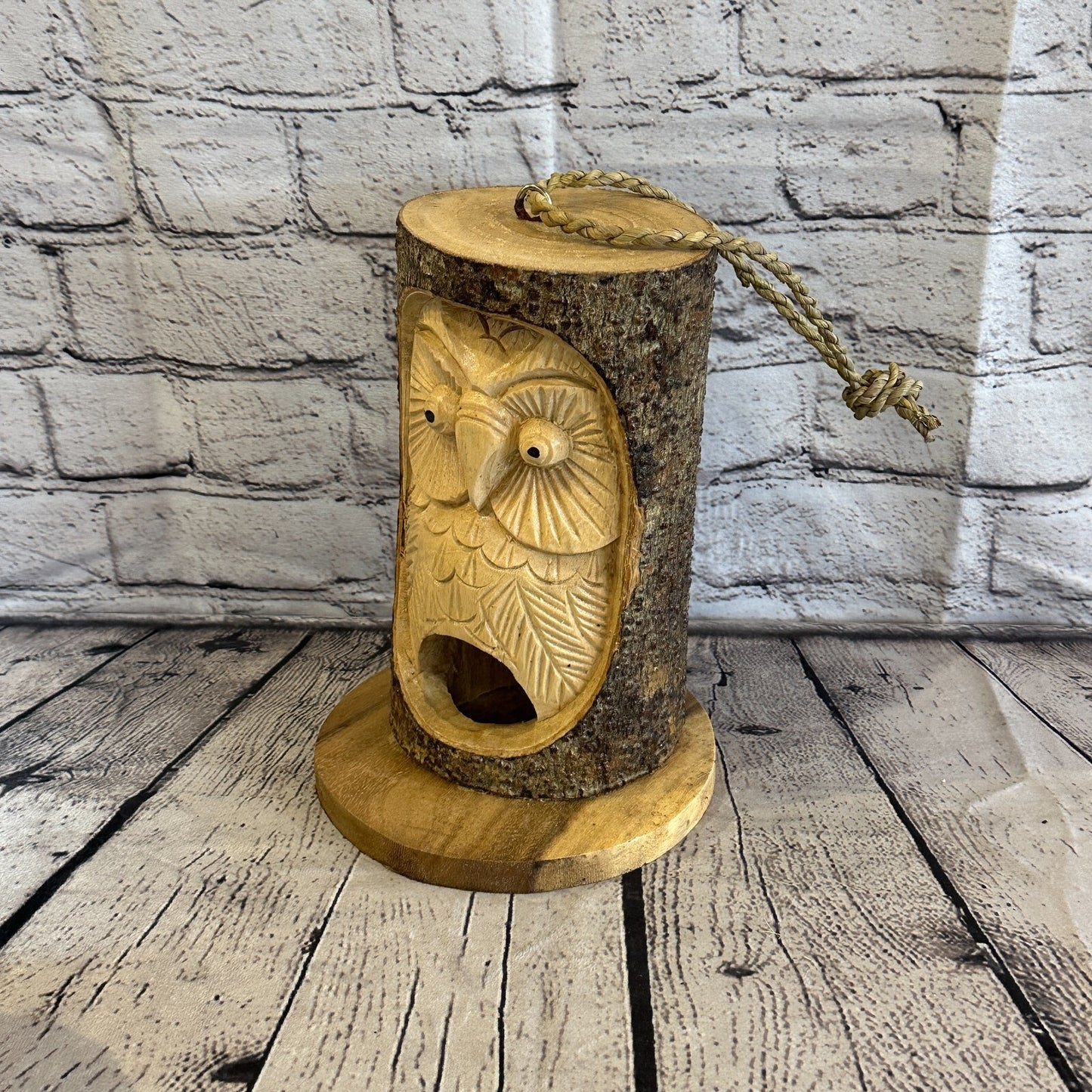 Bird House Barn Owl Of The Woods 25cm Hand Carved Tree Trunk Wood Fairtrade
