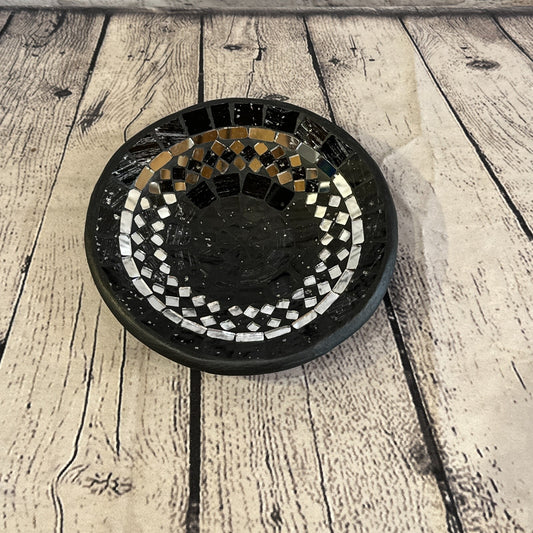 20cm Black Round Mosaic Handmade Ceramic Glass Tile Bowl Fruit