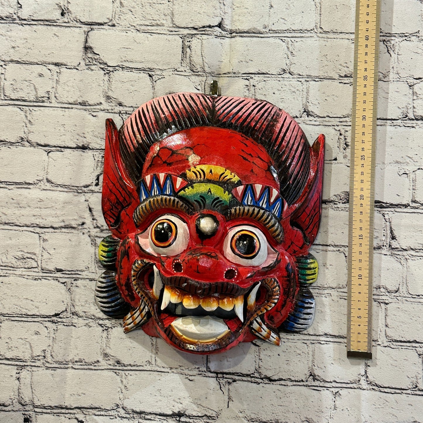 Large Wooden Red Barong Wall Mask 30cm x 25cm Handmade And Fairtrade
