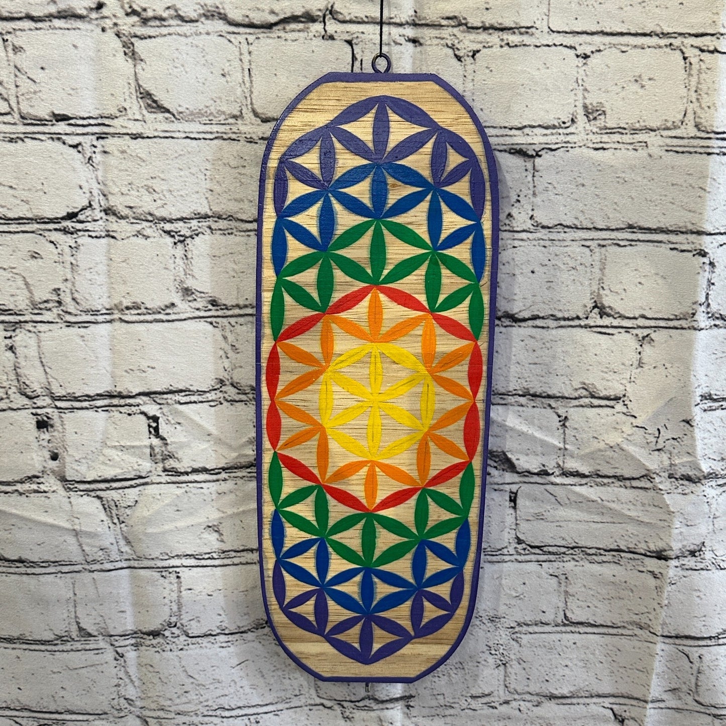40cm Rainbow Flower Pattern Wind Spinner Wooden Spiral Mobile Garden Ornament