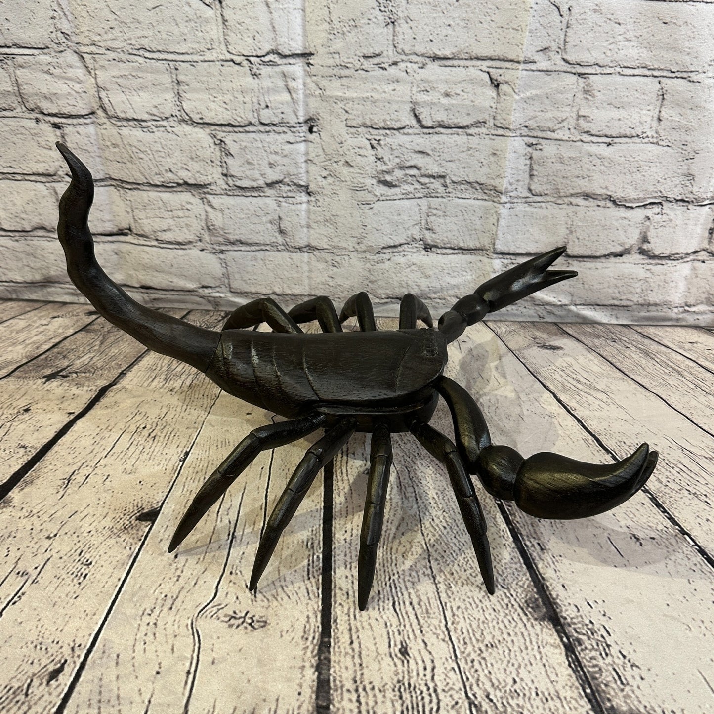 40cm x 30cm Wooden Scorpion Carving Hand Carved Walking Spider Tarantula Statue