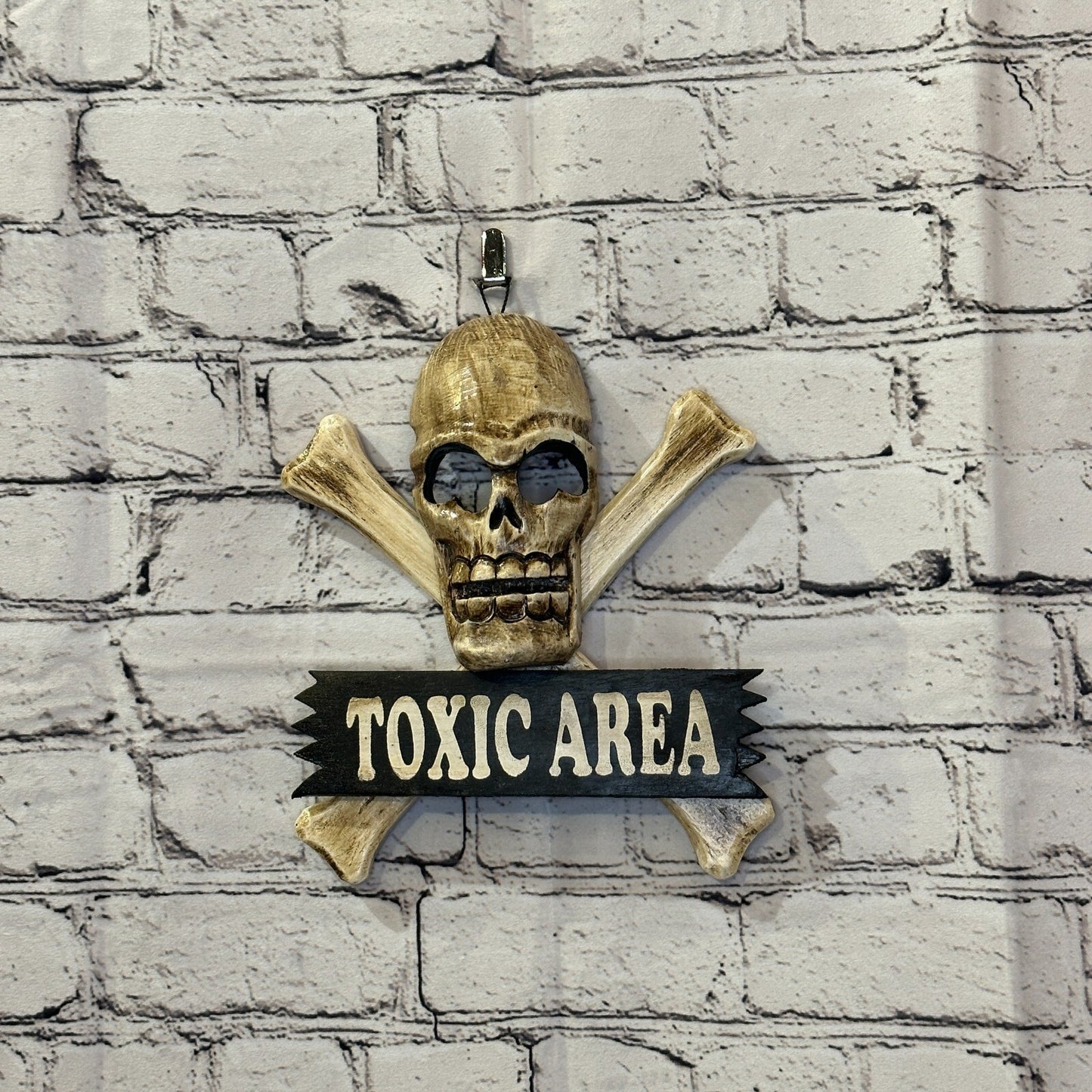 Skull & Crossbones Toxic Area Pirate Sign Door Plaque 20cm x 20cm Handmade