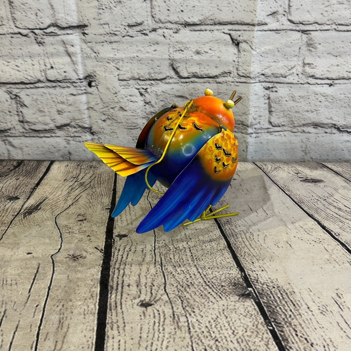 15cm x 15cm Orange Dark Blue Bird Metal Tin Wall Hanging Ornament Painted Statue