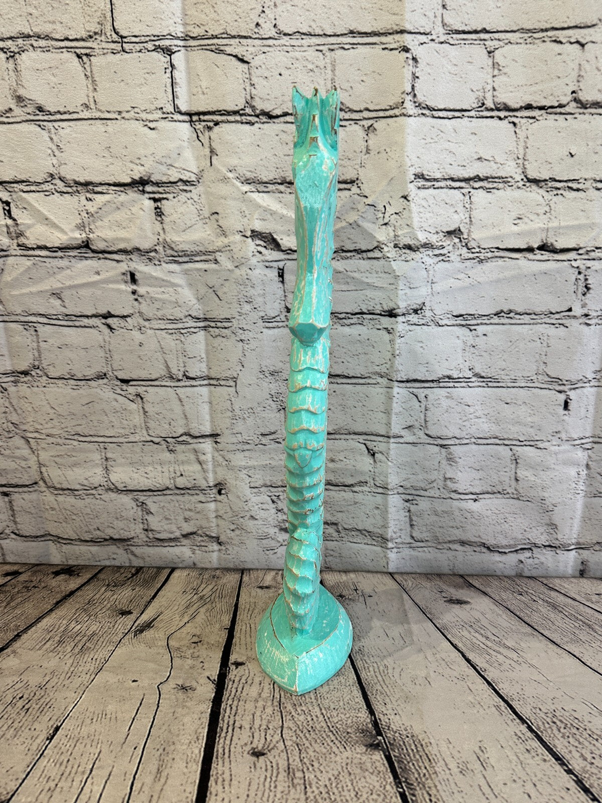 40cm Green Plain Wooden Shabby Seahorse Statue Ornament Fair Trade Handcarved