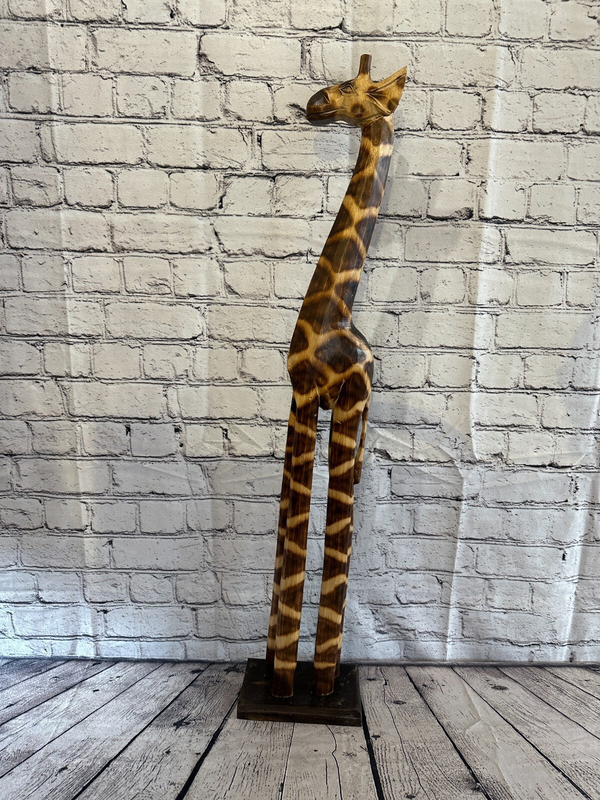 80cm Burnt Pattern Wood Giraffe Tall Statue Wood Modern Hand Carved Painted