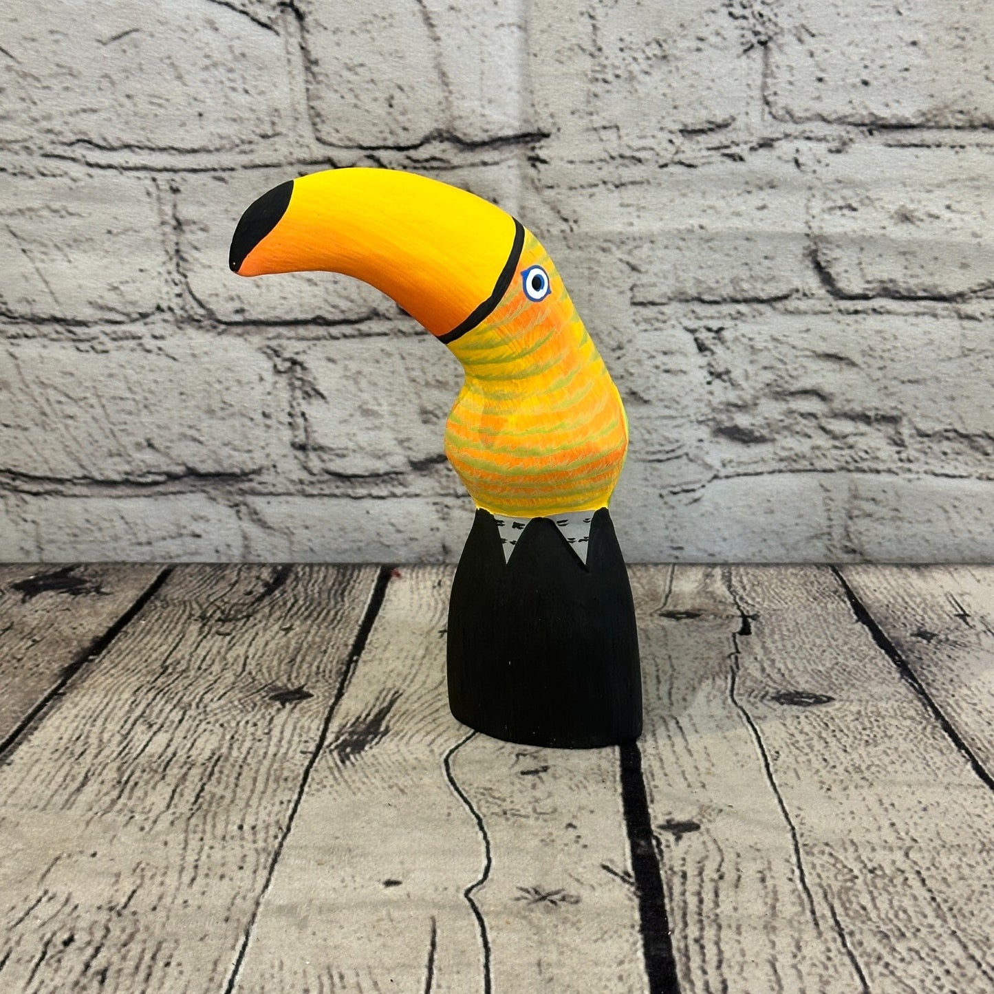 15cm Yellow Toucan Bird Ornament Statue Fair Trade Hand Made Carved Wood