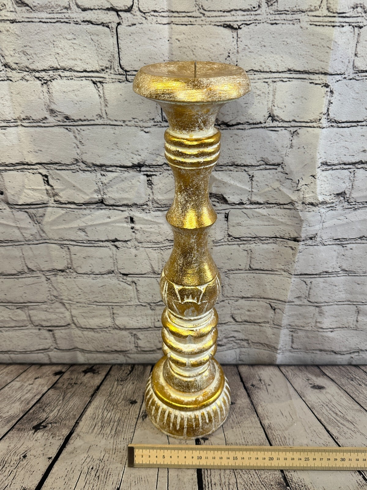 50cm Gold Tall Candlestick Shabby Chic Distressed Solid Column Candle Holder