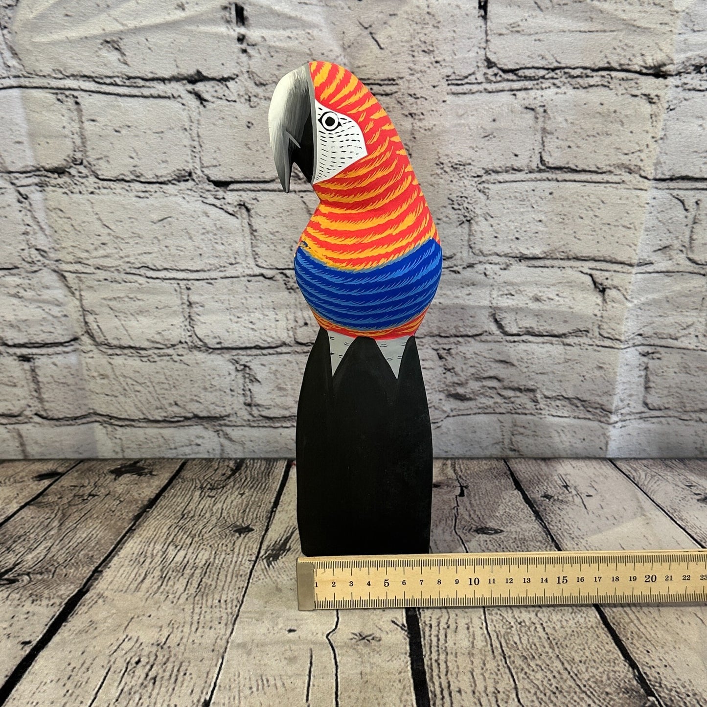 30cm Red Parrot Bird Ornament Statue Fair Trade Hand Made Carved Wood