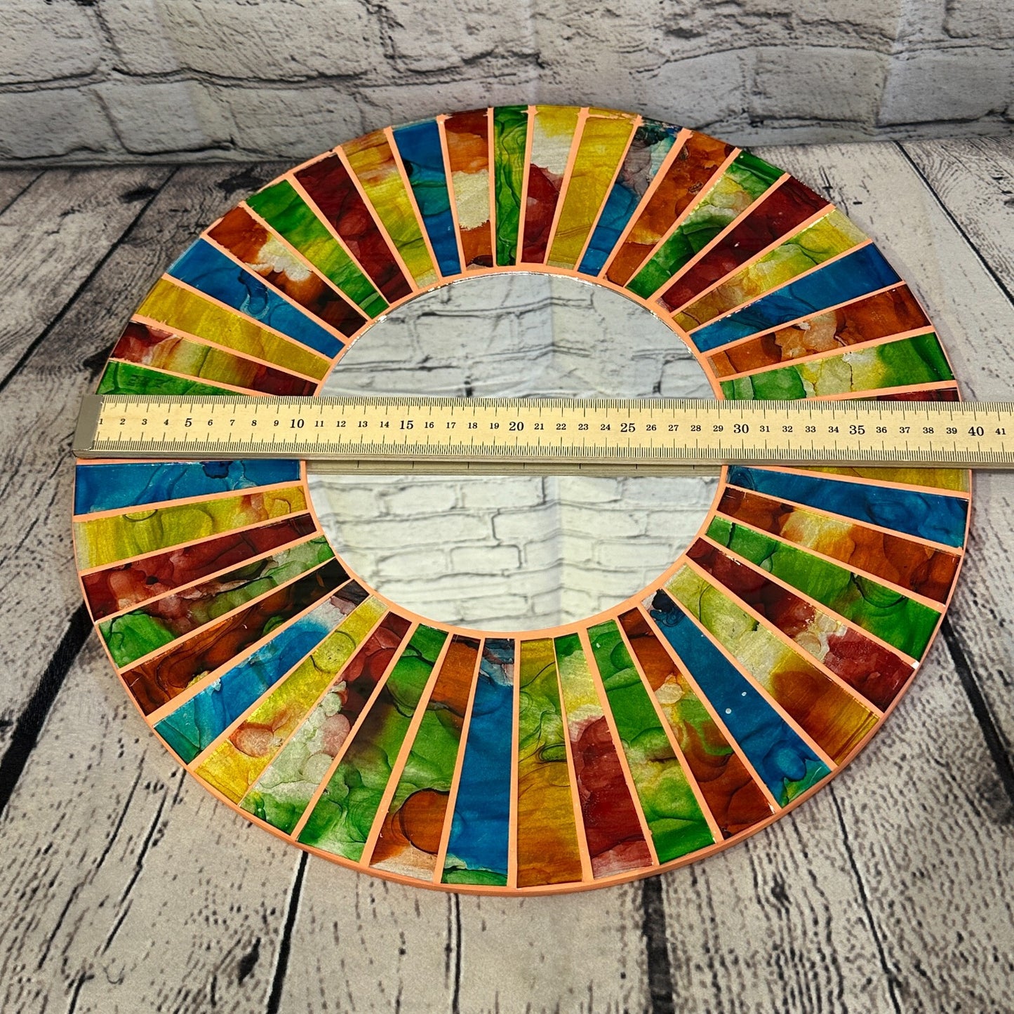 Rainbow Terracotta Line Mosaic Tile Wall Mirror 40cm x 40cm 16 Inches Handmade