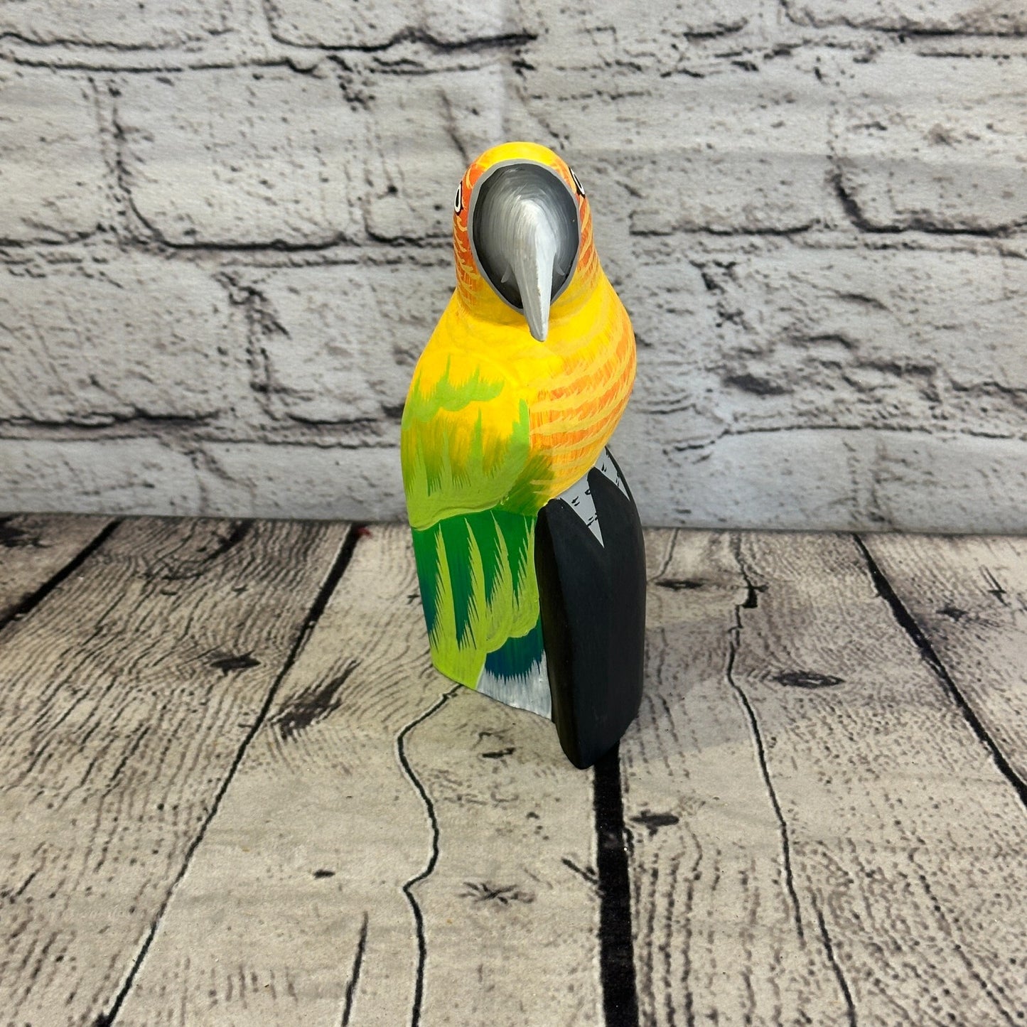 15cm Yellow Parrot Bird Ornament Statue Fair Trade Hand Made Carved Wood