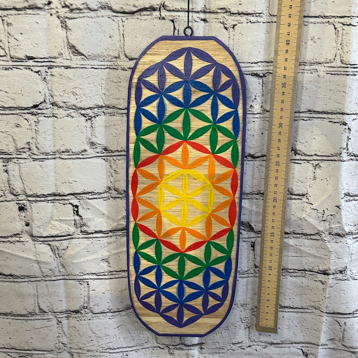 40cm Rainbow Flower Pattern Wind Spinner Wooden Spiral Mobile Garden Ornament