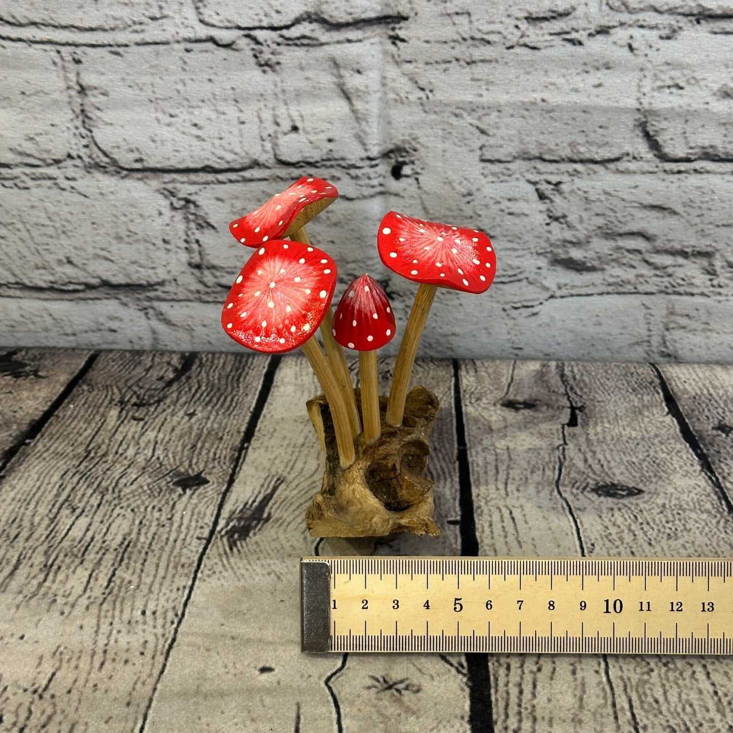 Pink Red Painted Mushrooms Parasite Ornament Natural Carving Fairtrade Wooden