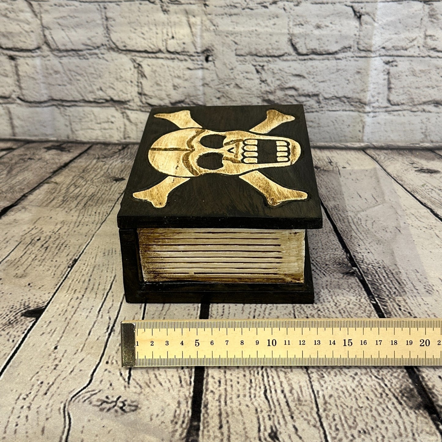 18cm x 12cm Book Wooden Gothic Skeleton Skull Coffin Jewellery Trinket Box