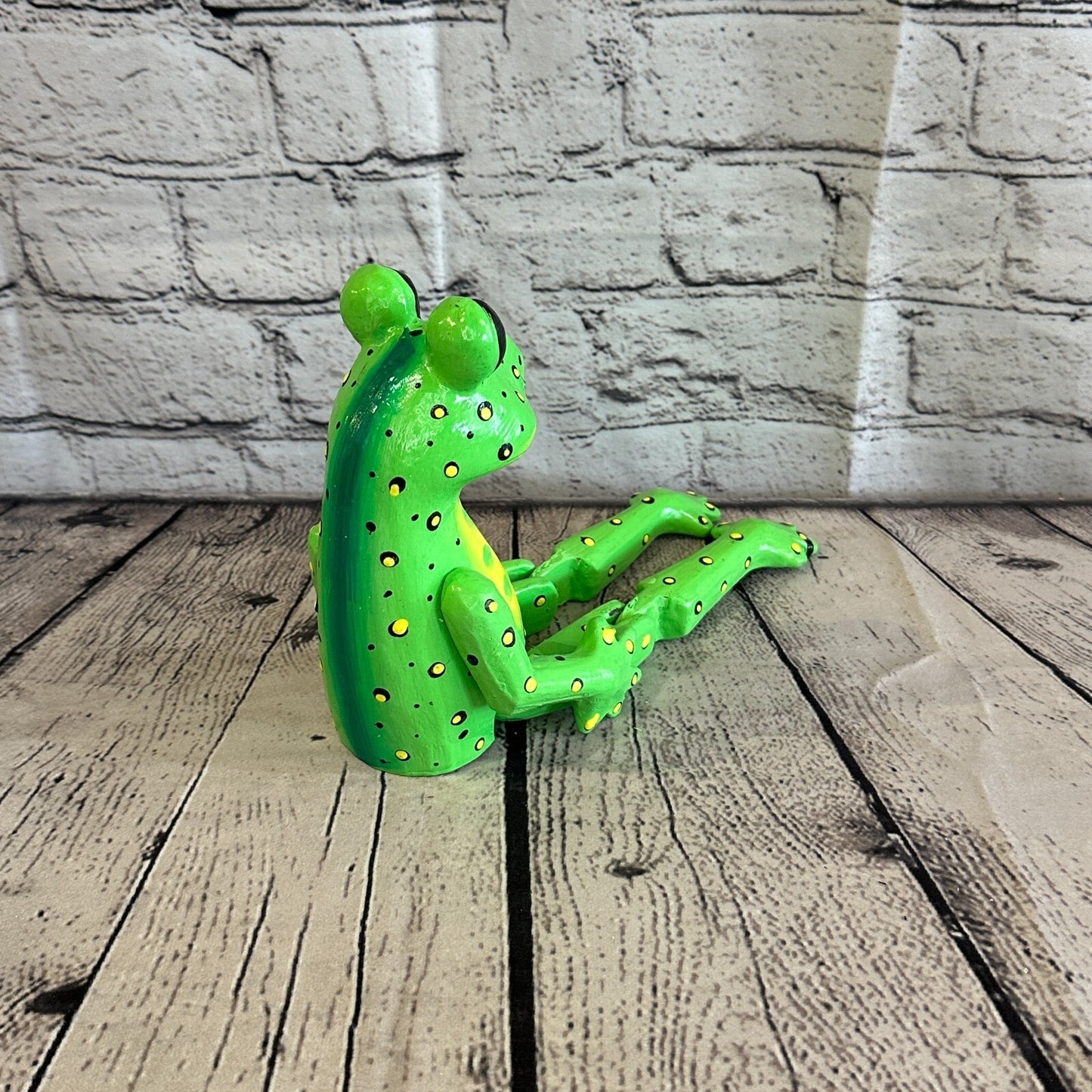 20cm Green Frog Sitting Animal, Wooden Shelf Ornament Handmade & Fairtrade