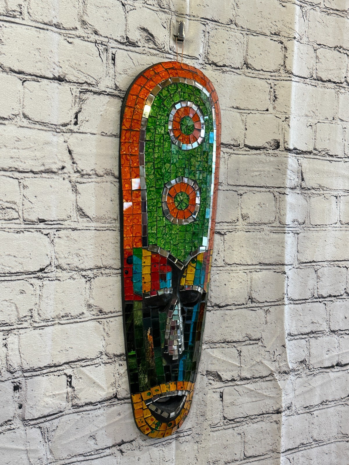 50cm Mosaic Mirror Mask Carved Painted Ethnic Tribal Wall Art Handmade Design 3