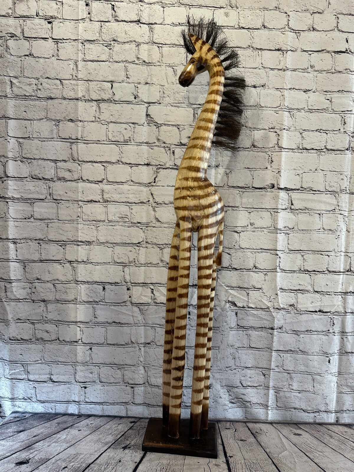 100cm Burnt Pattern Wood Horse Tall Statue Wood Modern Hand Carved Painted