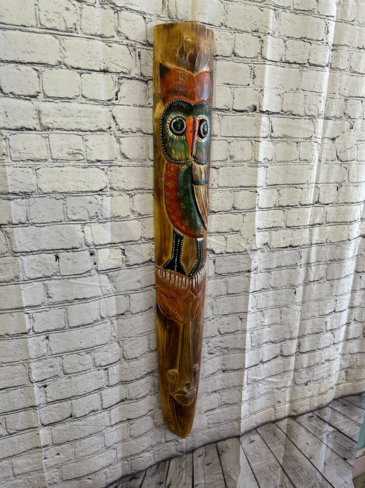 100cm Standing Owl Hand Carved Fair Trade Wooden Animal Wall Art Wall Hang Mask