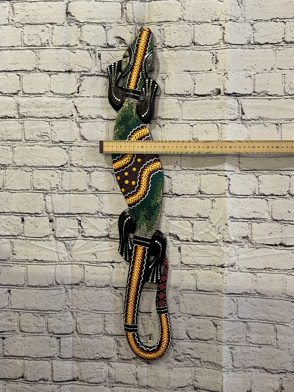 80cm Gecko Carved Wooden Dot Painted Ethnic Tribal Tiki Wall Handmade No 3