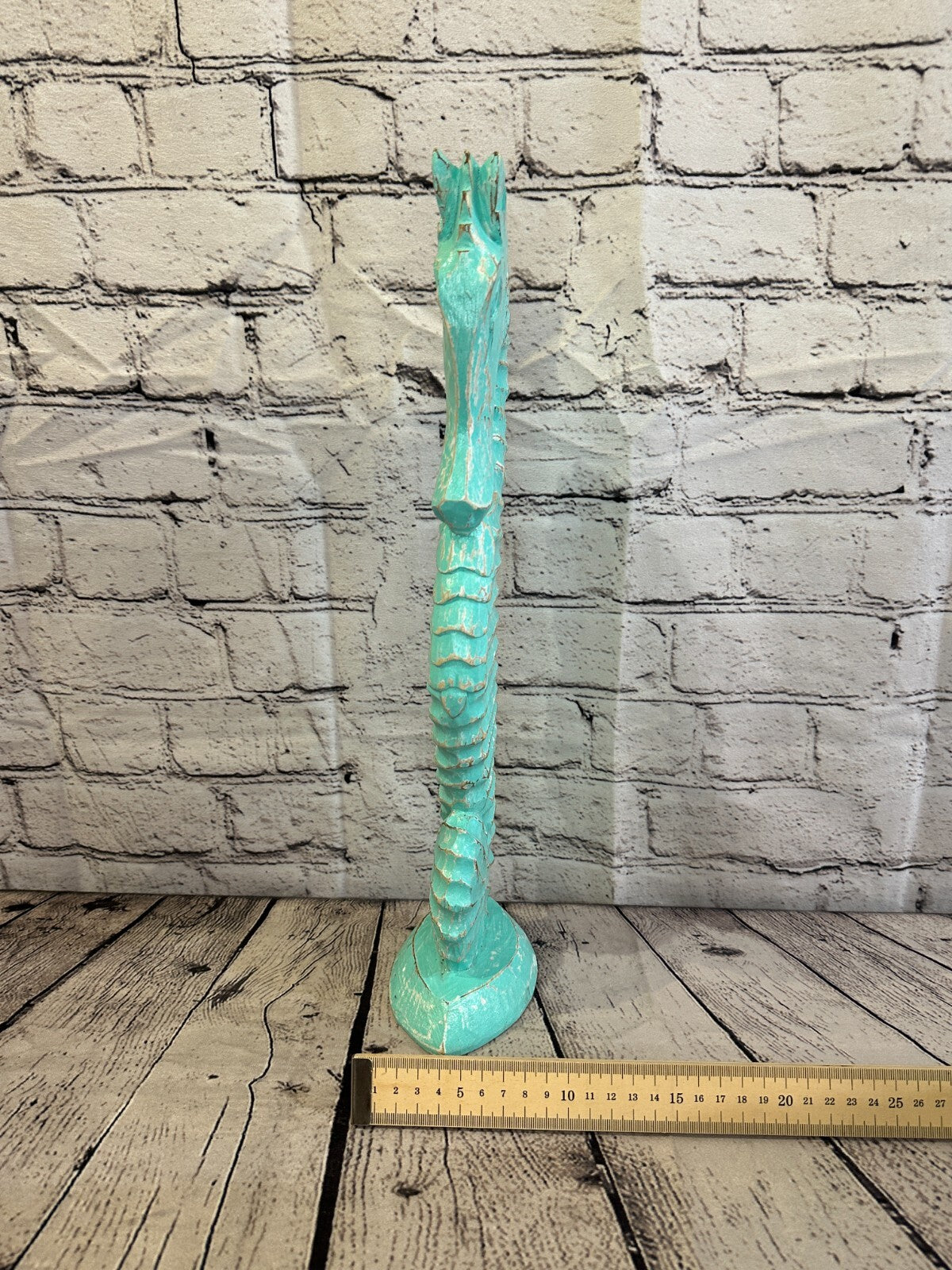 40cm Green Plain Wooden Shabby Seahorse Statue Ornament Fair Trade Handcarved