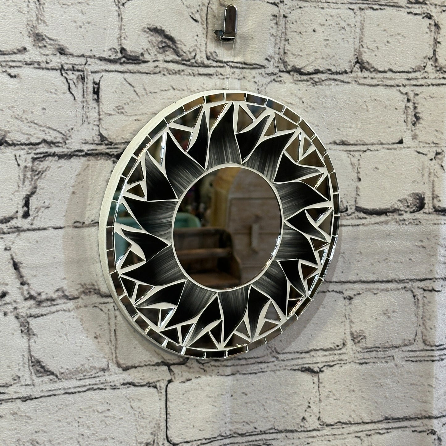 Black Flame Sun Mosaic Tile Wall Mirror 20cm x 20cm 8 Inches Handmade New
