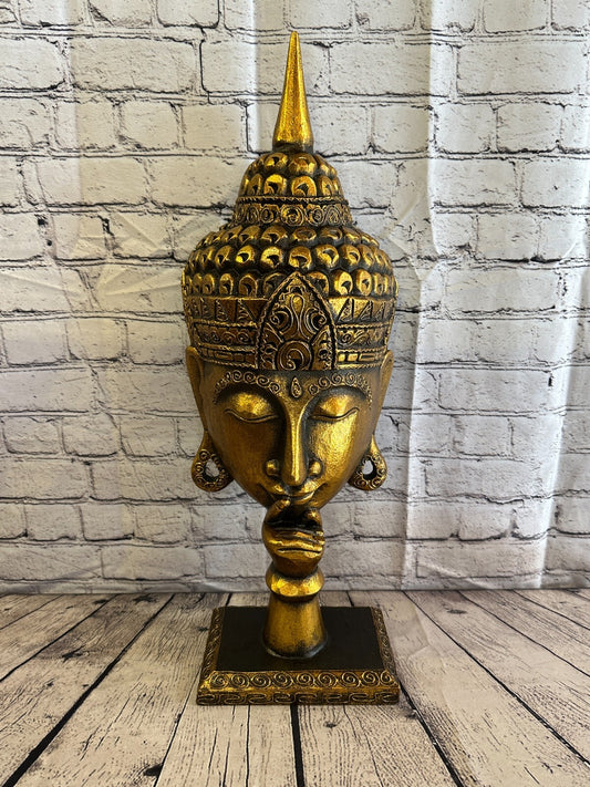 65cm Gold Buddha Head Wooden Standing Statue Figurine Ornament Fair Trade