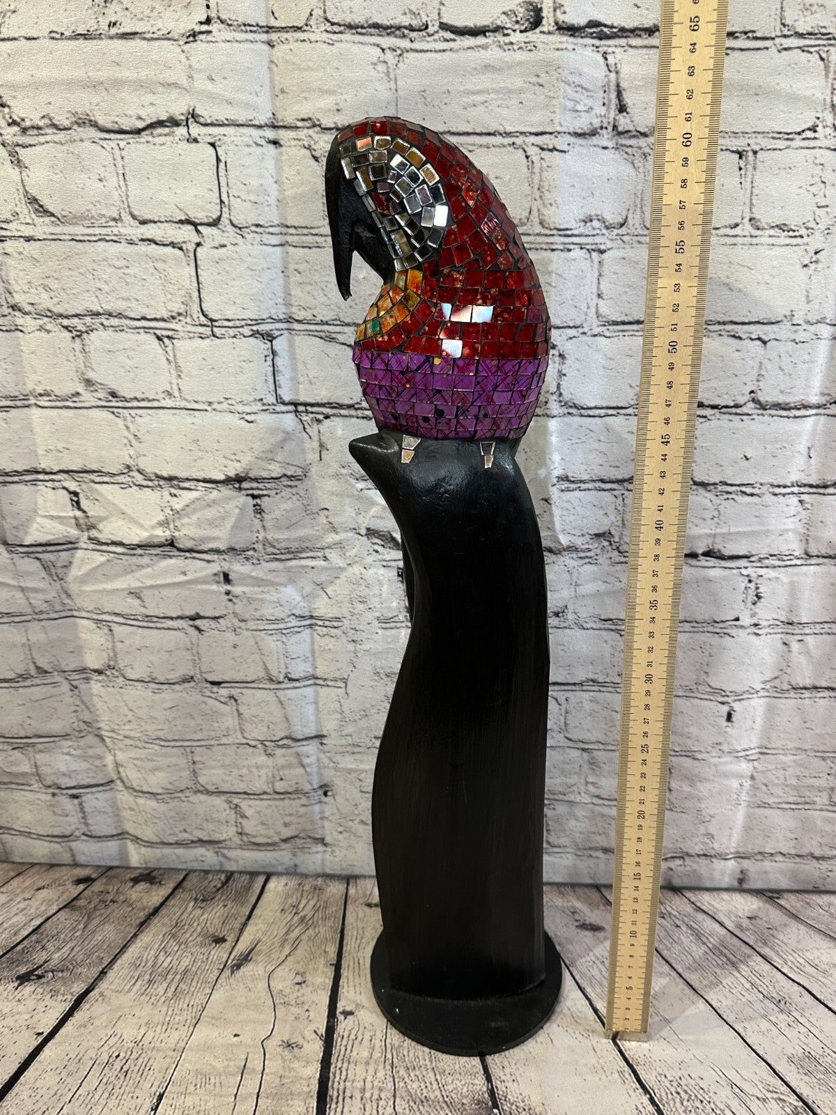 60cm Mosaic Parrot Bird Ornament Statue Fair Trade Handmade Carved Wood Design 2