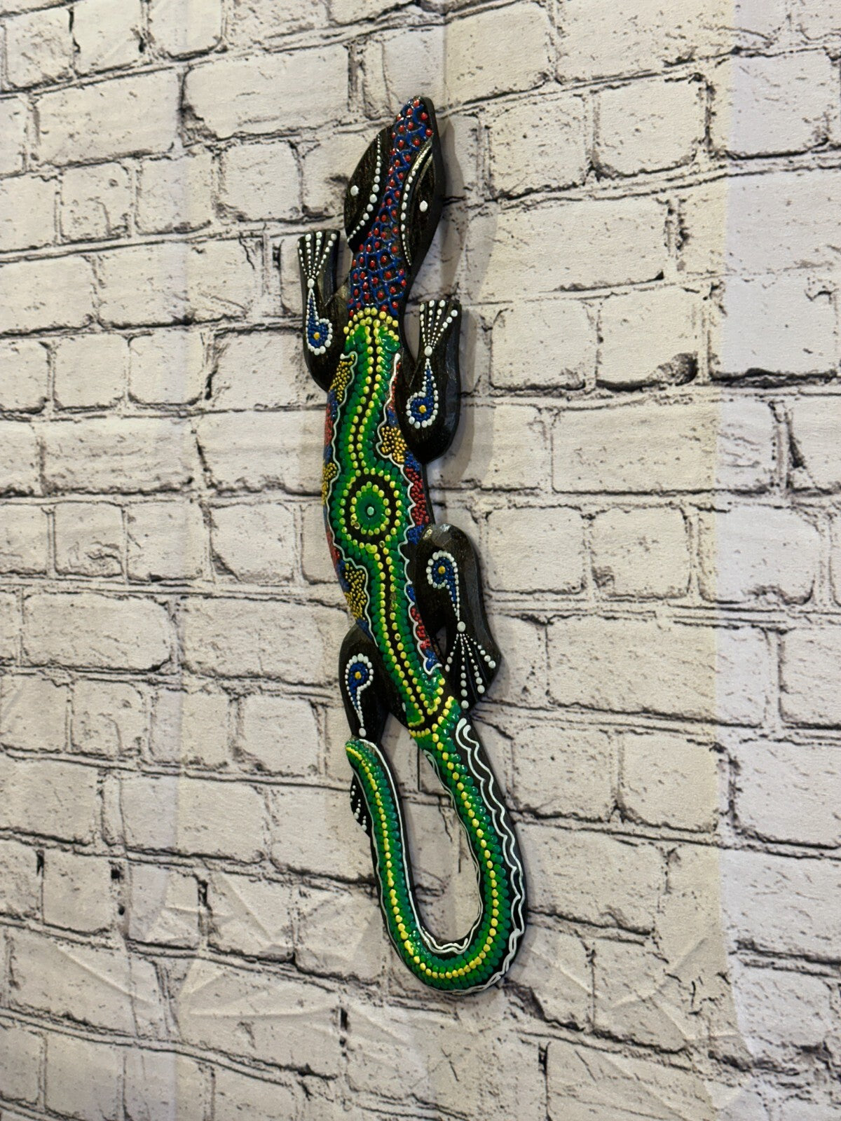 50cm Gecko Carved Wooden Dot Painted Ethnic Tribal Tiki Wall Handmade No 2