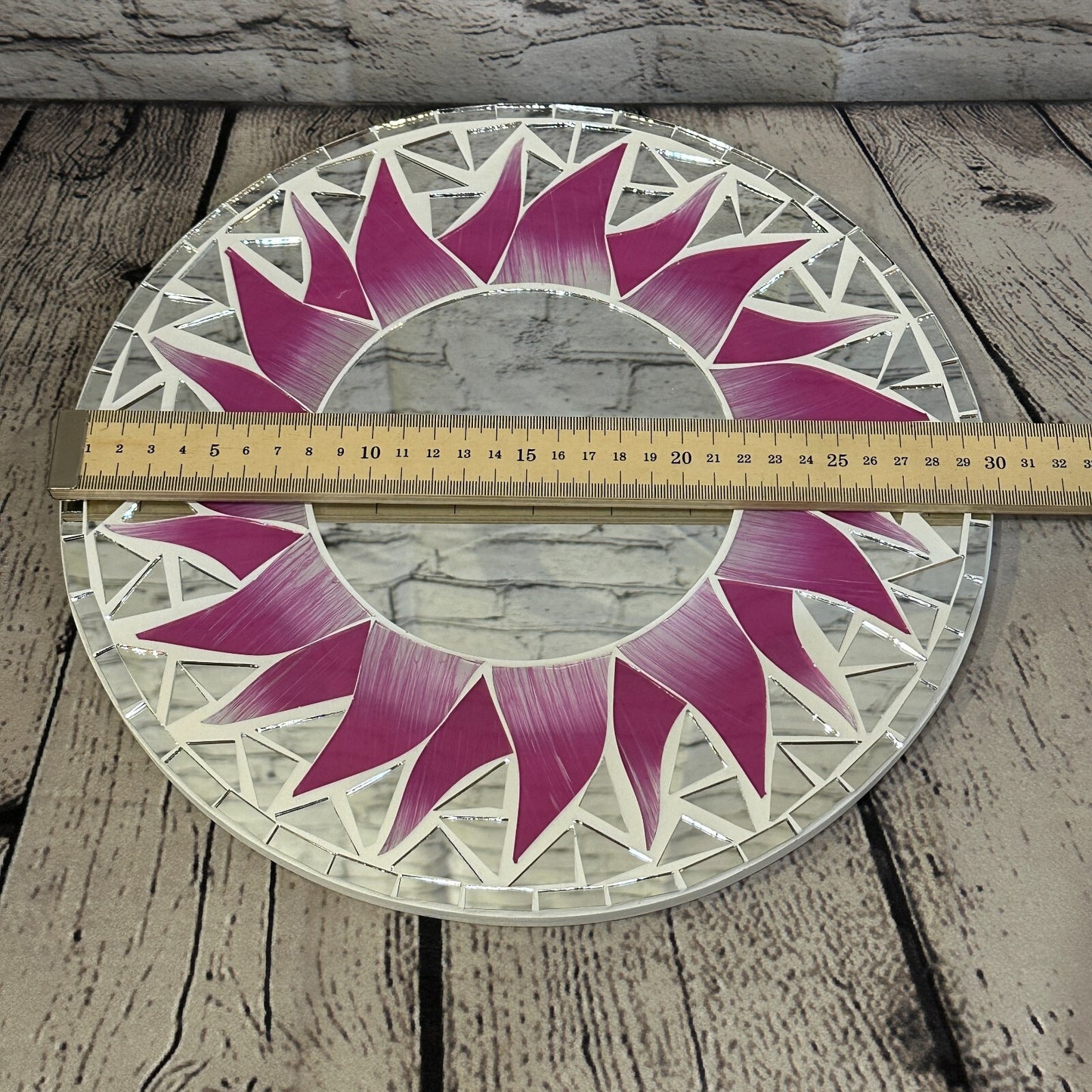 Pink Flame Sun Mosaic Tile Wall Mirror 30cm x 30cm 12 Inches Handmade New