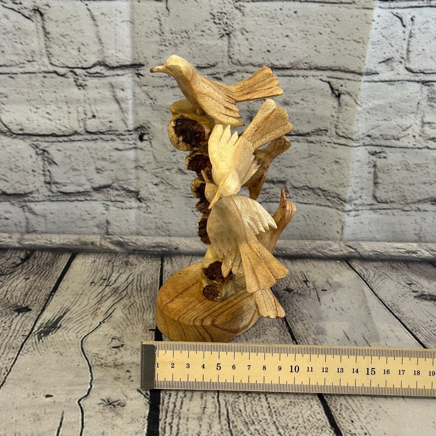 20cm Five Birds Nest Mushroom Parasite Ornament Natural Carving Fairtrade Wood