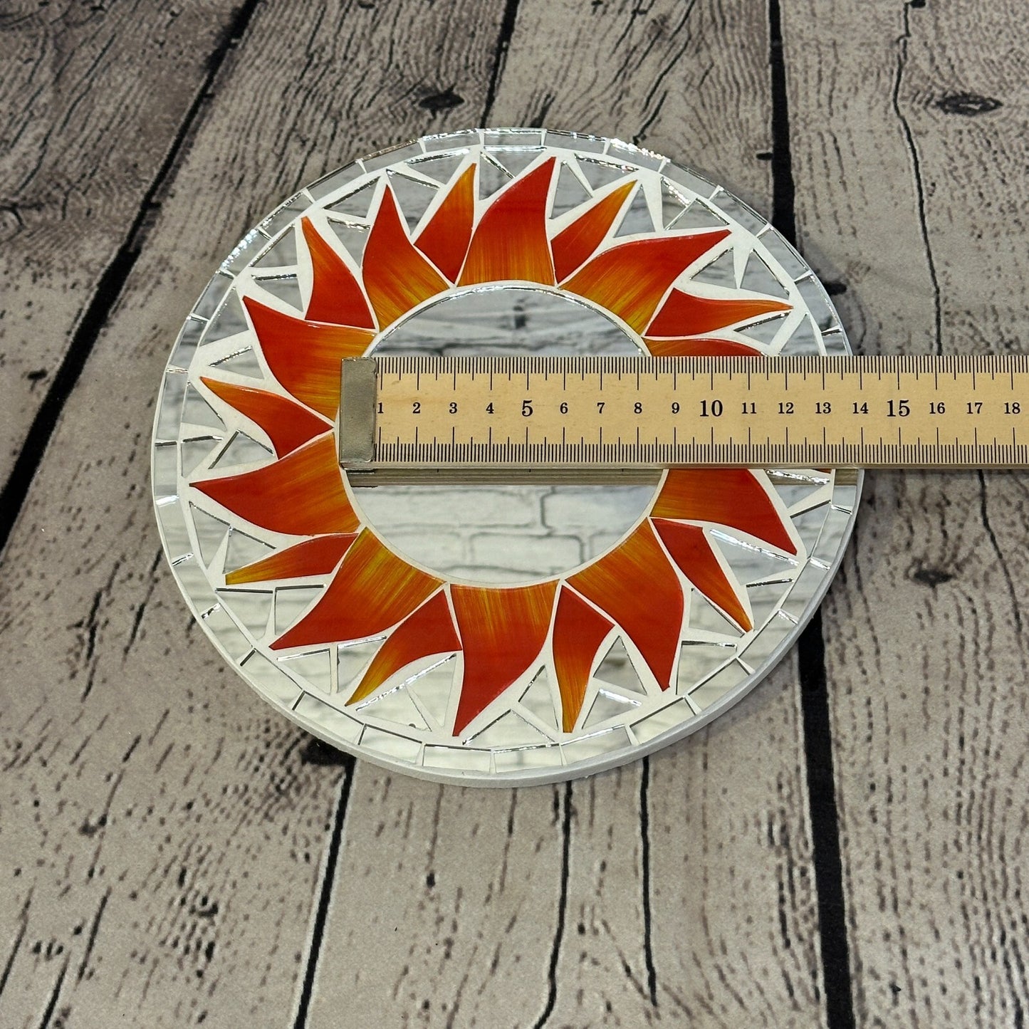 Red Flame Sun Mosaic Tile Wall Mirror 20cm x 20cm 8 Inches Handmade New