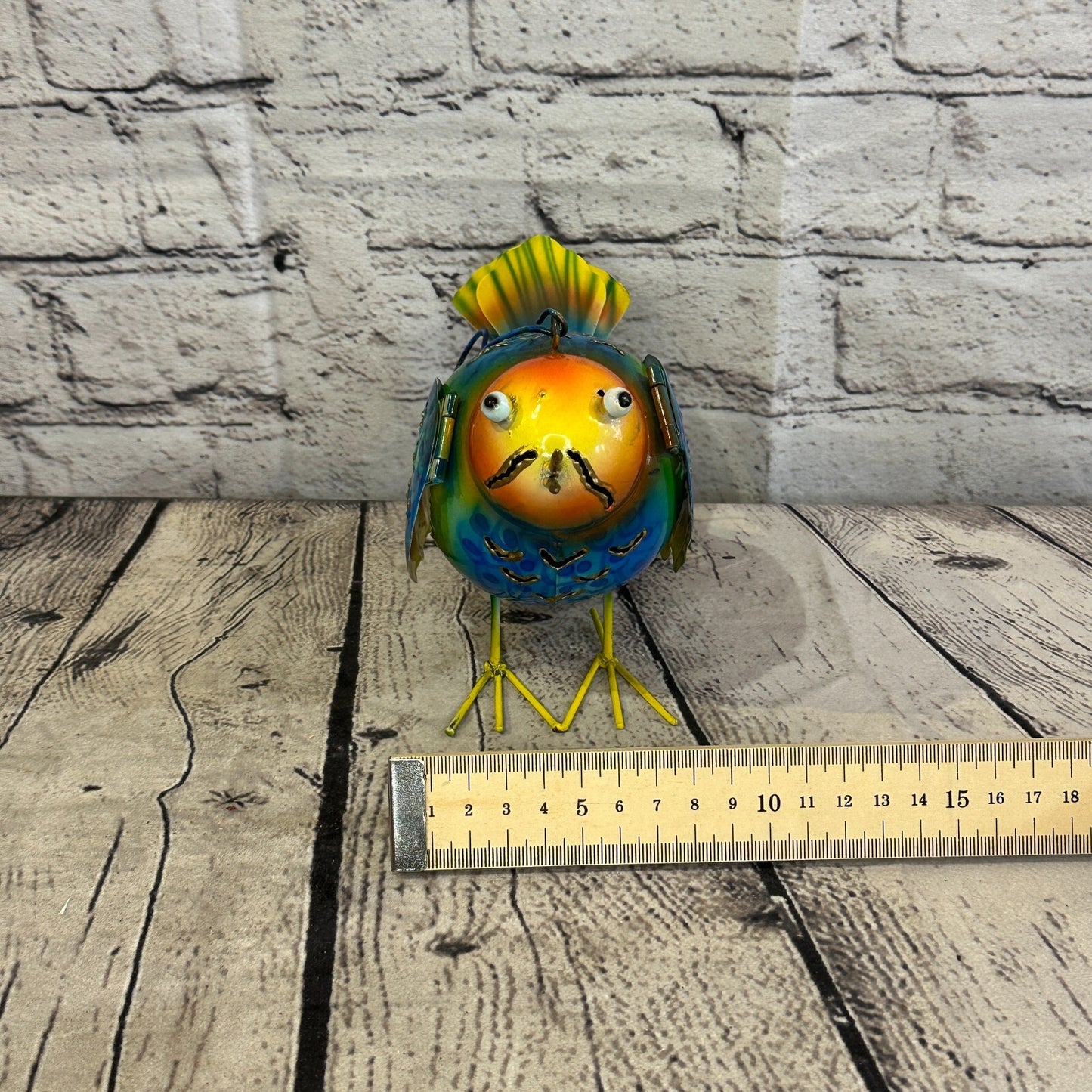 15cm x 15cm Orange Blue Bird Metal Tin Wall Hanging Ornament Painted Statue