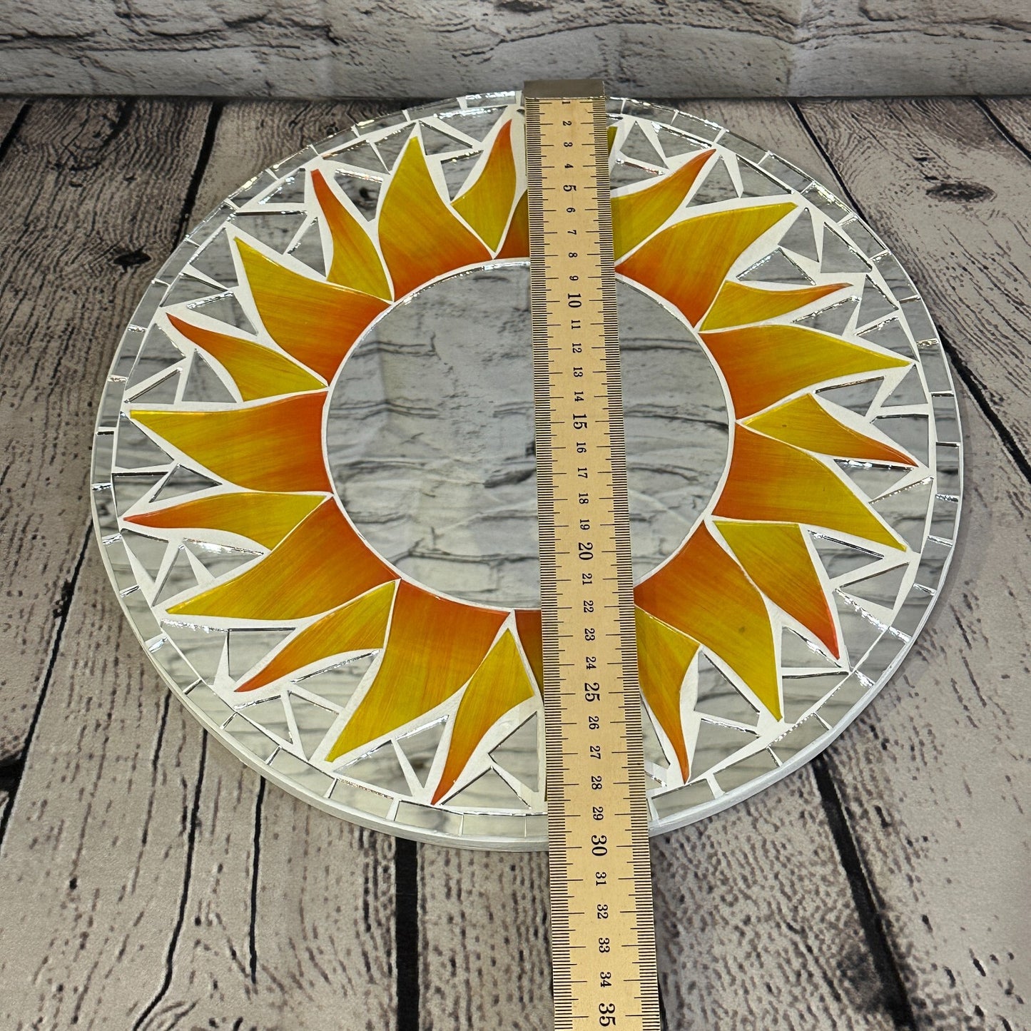 Orange Flame Sun Mosaic Tile Wall Mirror 30cm x 30cm 12 Inches Handmade New