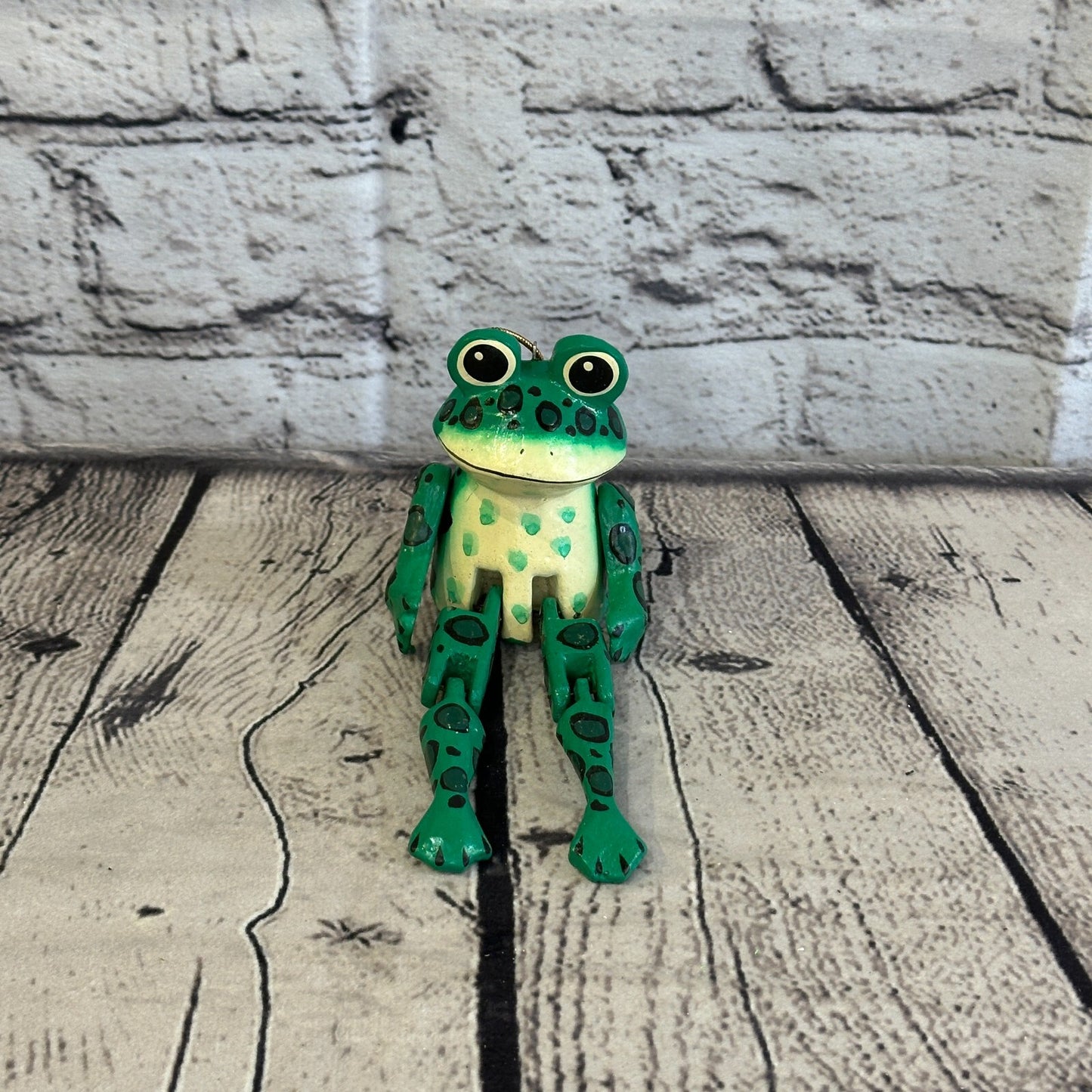 10cm Green Frog Sitting Animal, Wooden Shelf Ornament Handmade and Fairtrade