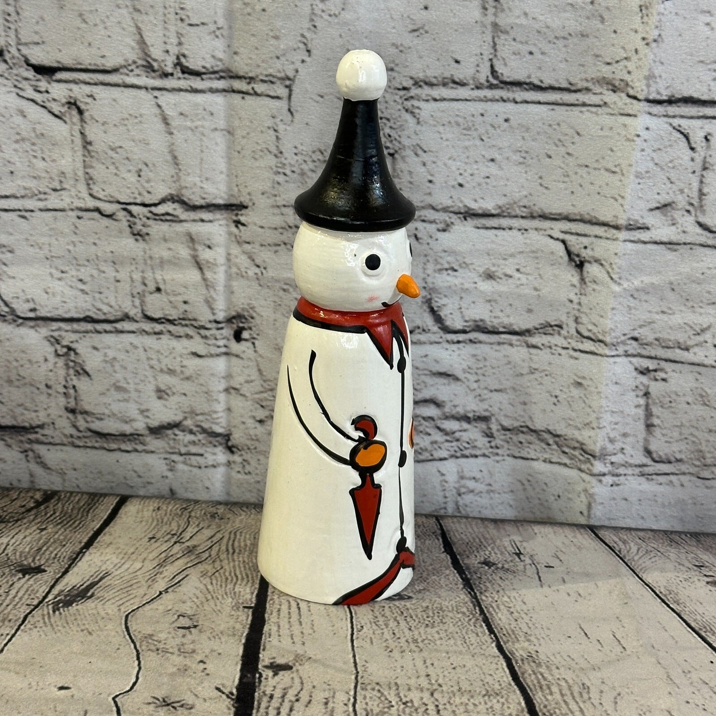 24cm x 6cm Black Pointy Hat Snowman Handcrafted Wood Xmas Christmas Ornament