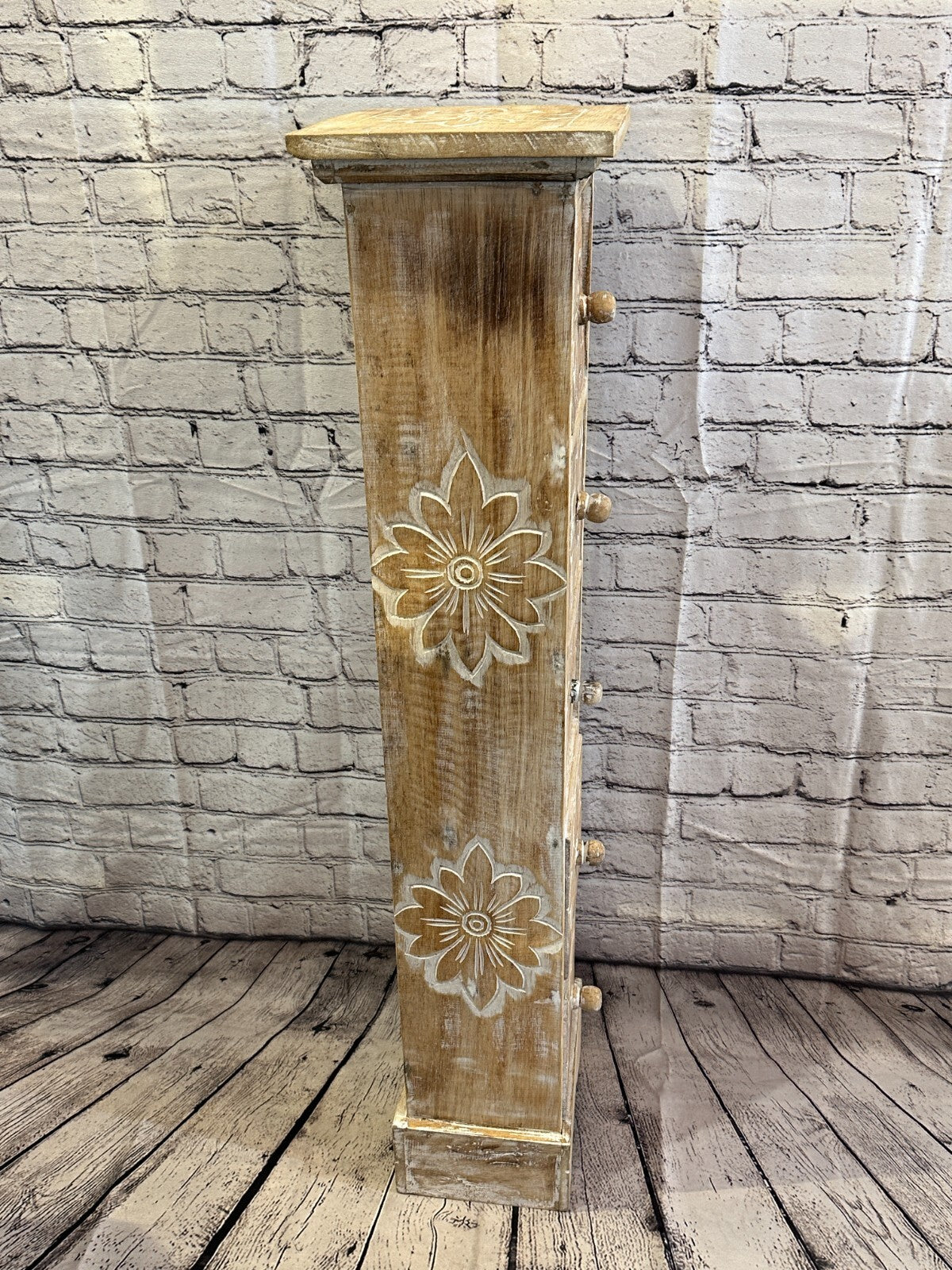 100cm x 25cm Cream 5 Draw Wooden Side Cabinet Living Hallway Storage Furniture