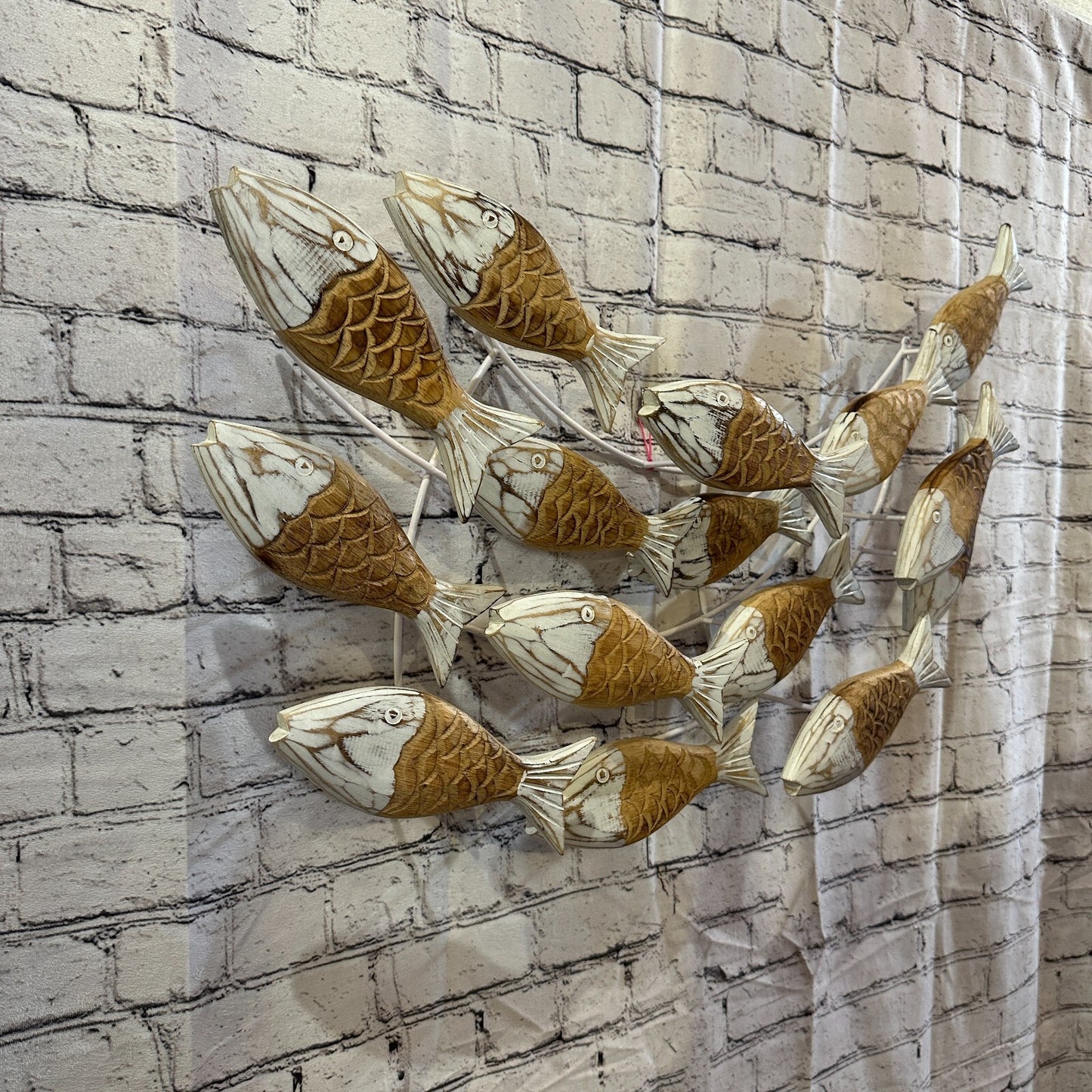 80cm Brown White Shoal Of Fish On Wood   Fish Decoration Fish Shoal Sprats Fish