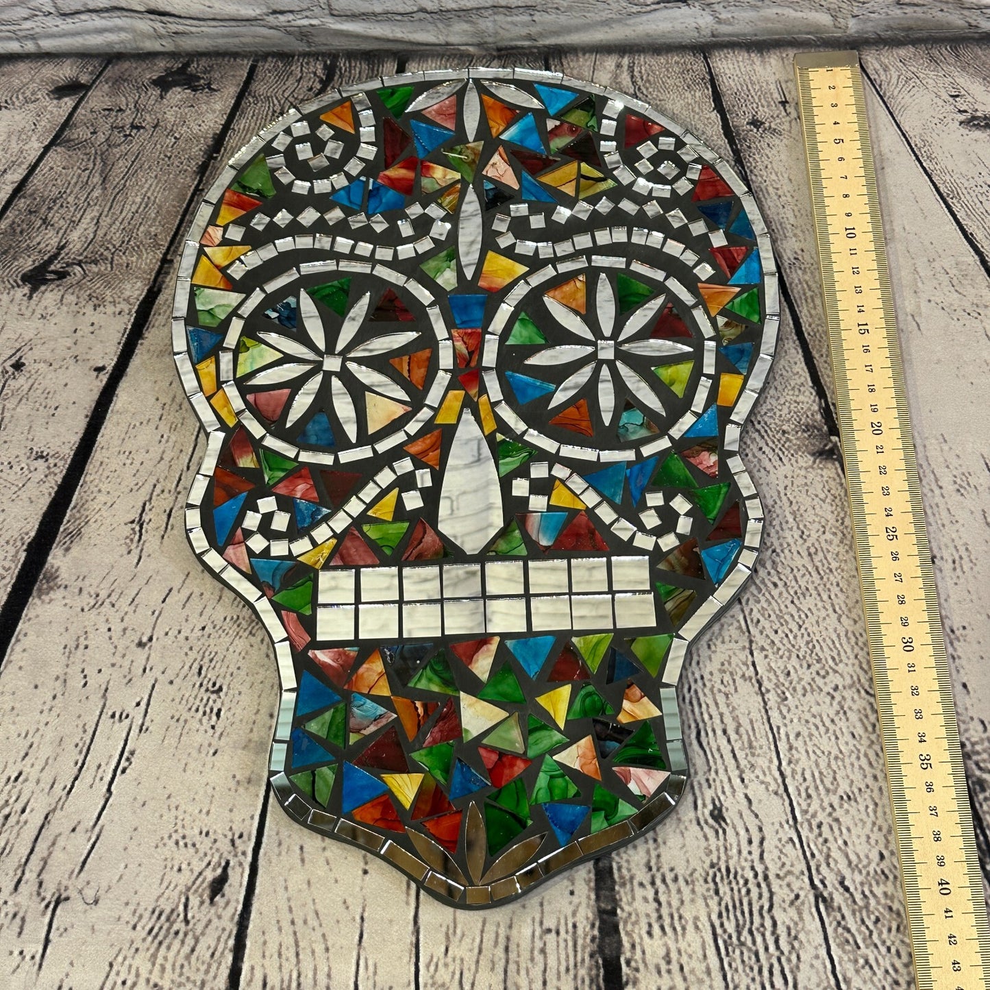 Rainbow Skull Mosaic Tile Wall Mirror 40cm x 28cm 16 Inches Handmade New