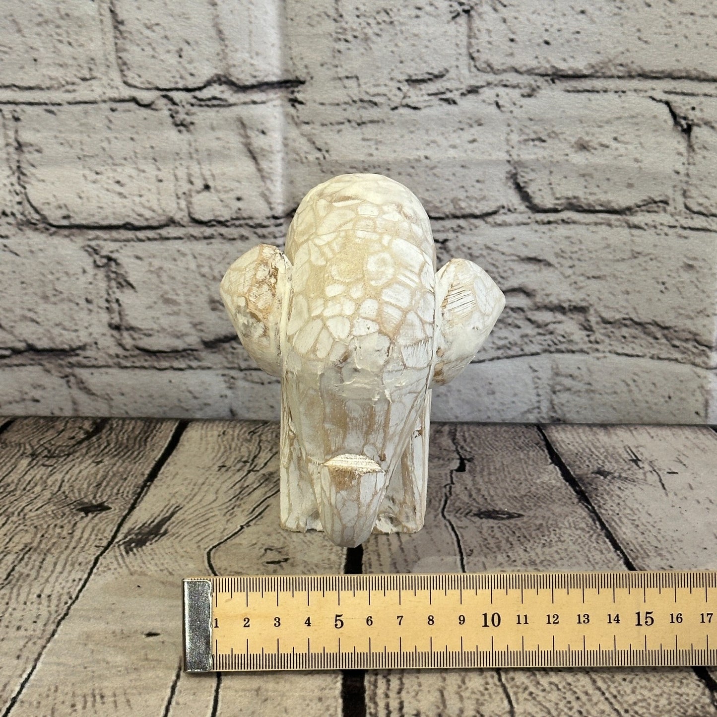 White Wooden Elephant With Shabby Pattern 12cm x 12cm Handmade and Fairtrade