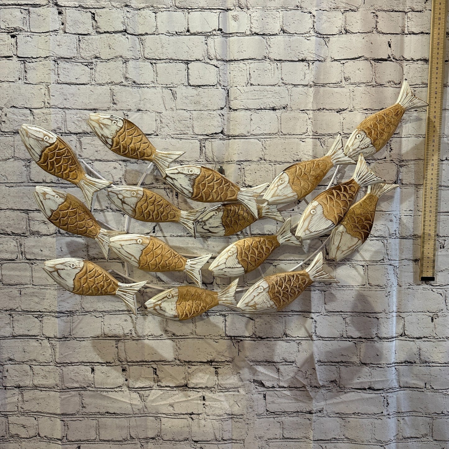 80cm Brown White Shoal Of Fish On Wood   Fish Decoration Fish Shoal Sprats Fish
